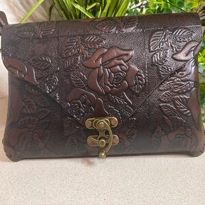 Floral Embossed Brown Crossbody Bag